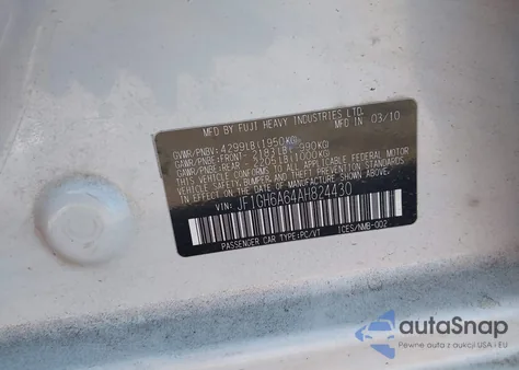 2010 Subaru Impreza 2.5I from USA, damaged, VIN JF1GH6A64AH824430